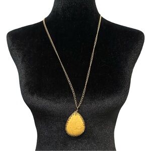 Howlite Pendant Necklace Boho Style Long Length Chain Gold Tone